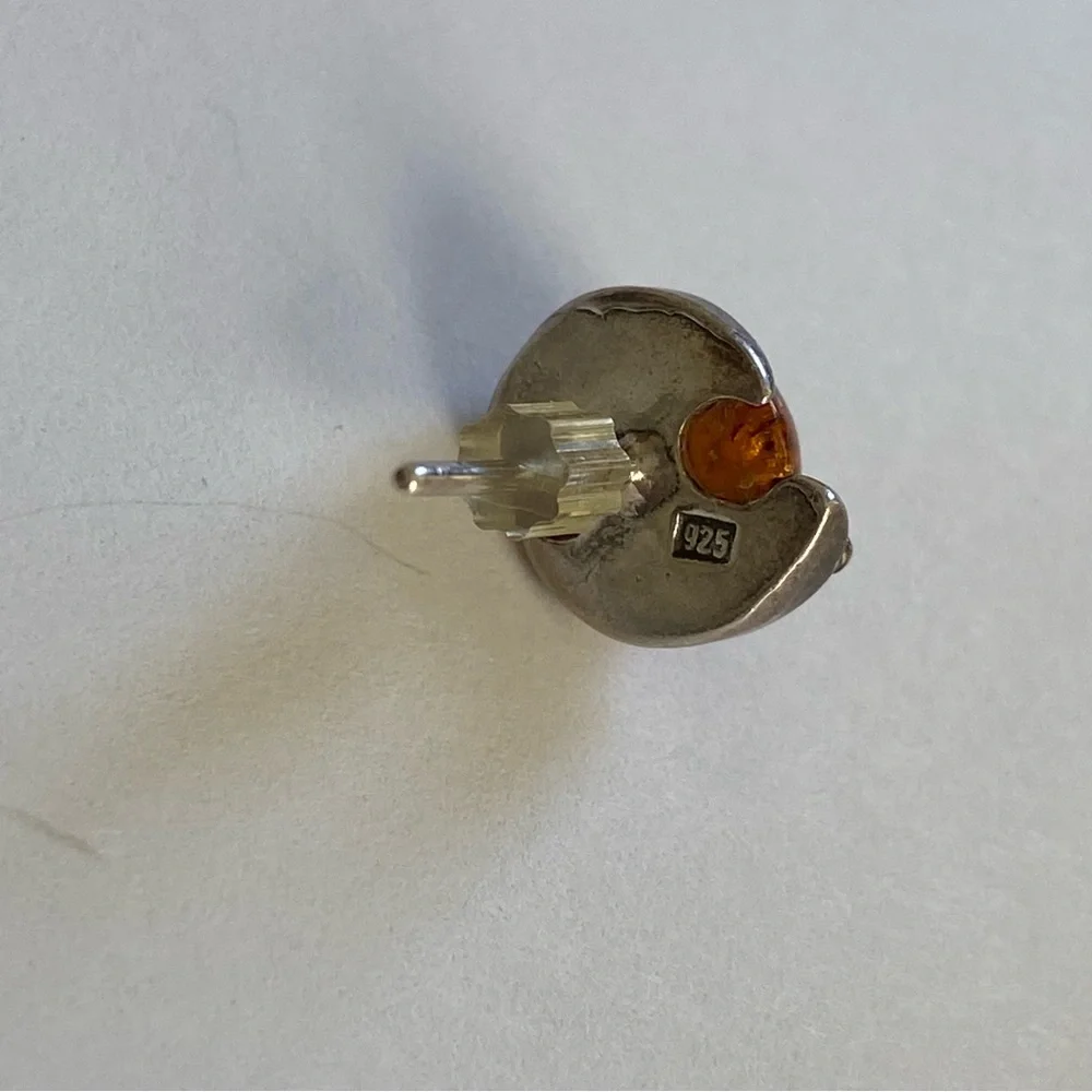 EARRINGS AMBER STERLING SILVER 925 POST STUD PIERCED ROUND 2.5 g